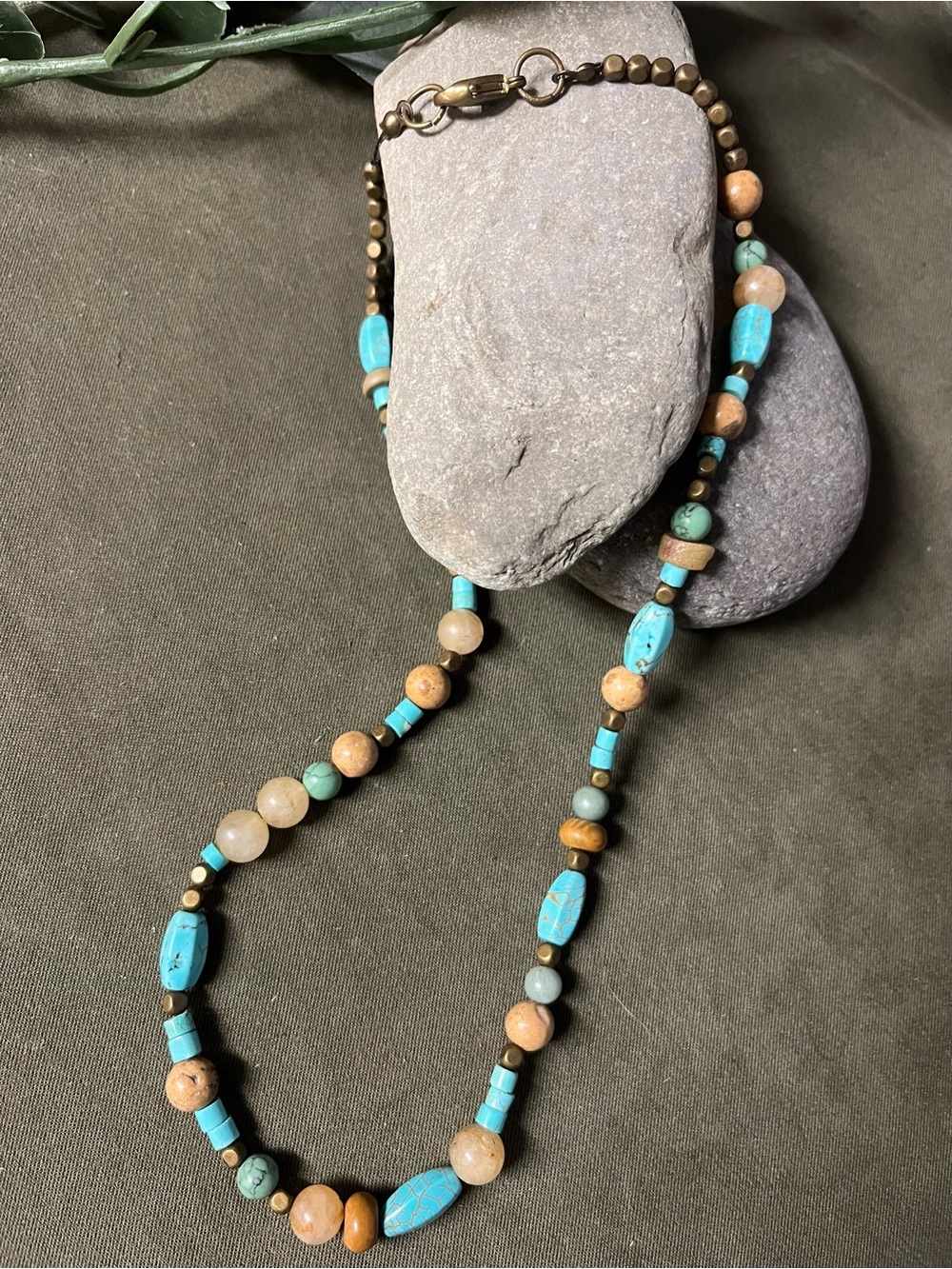 Turquoise and Brown Beaded Women’s Summer fun Necklace -handmade